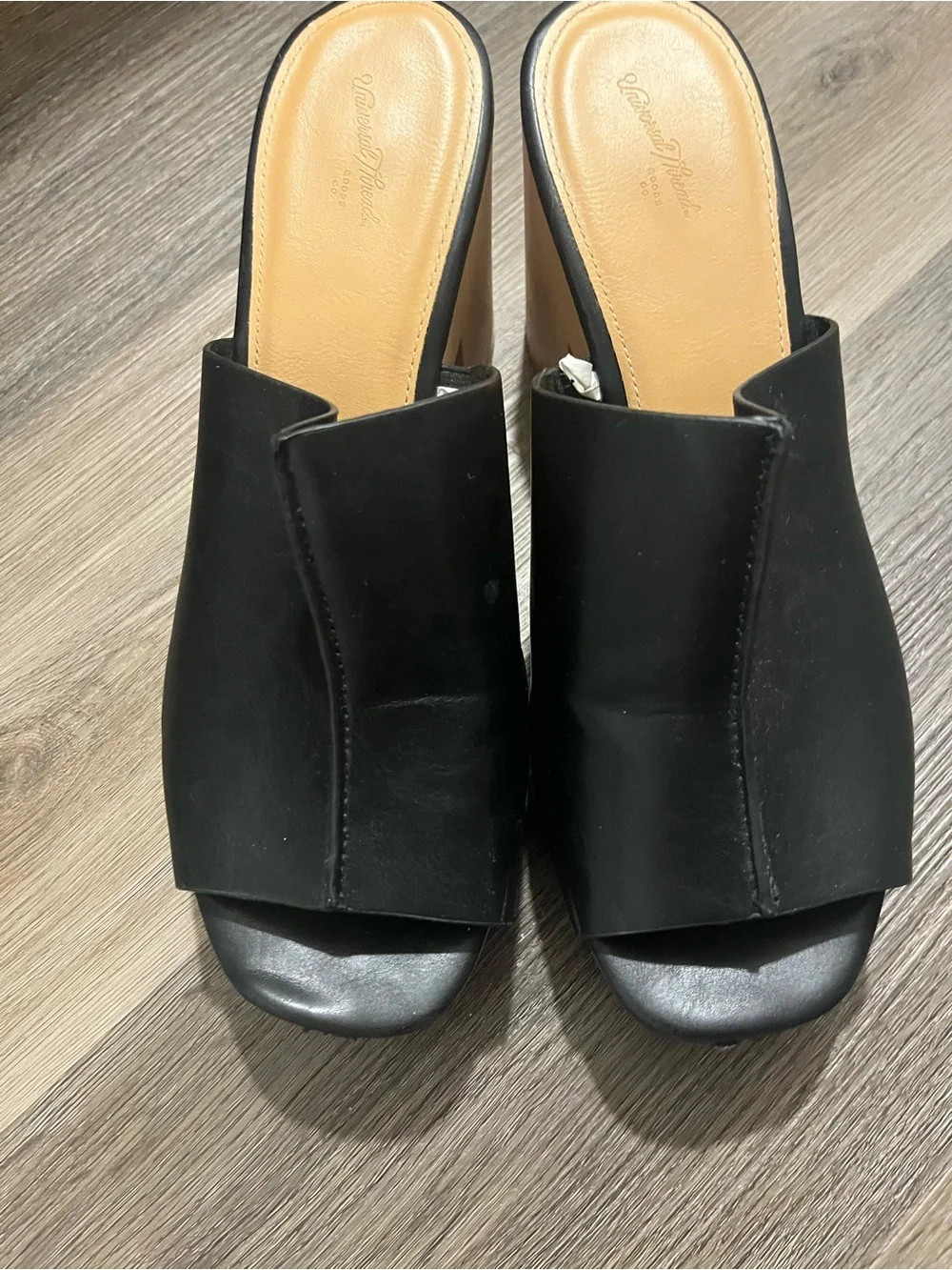 Black Leather Open-Toe Platform Mules